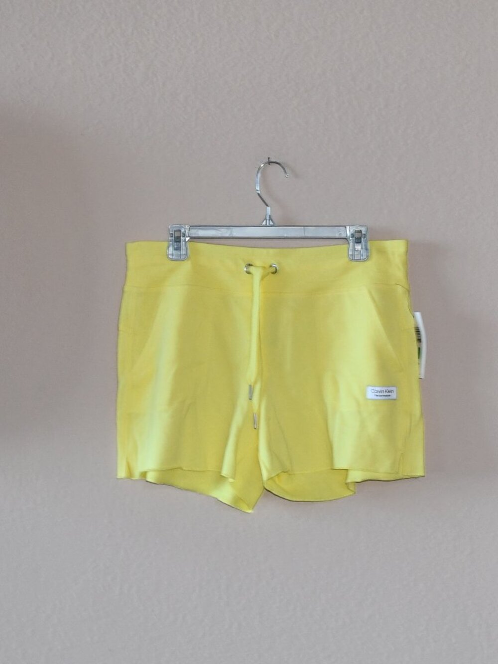Calvin Klein Women's Yellow Performance Ribbed Waistband Sweat Shorts Sz L NEW